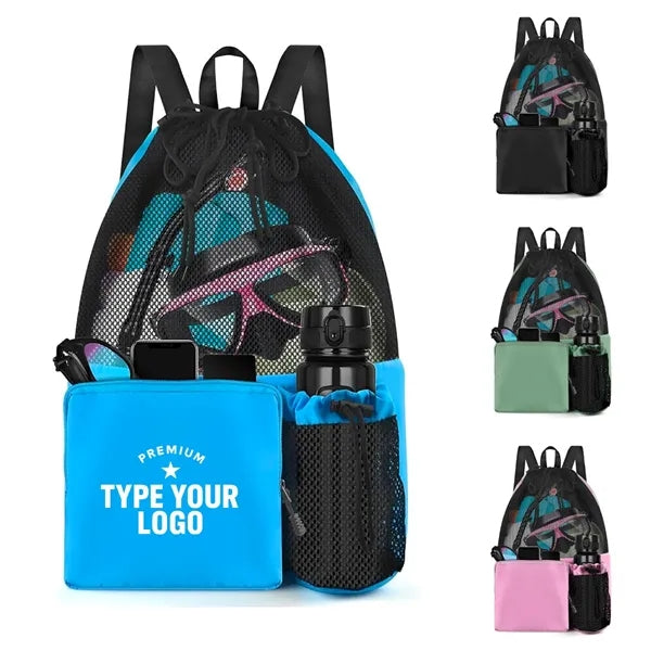 Beach Mesh Drawstring Bag Swim Backpack with Wet Pocket