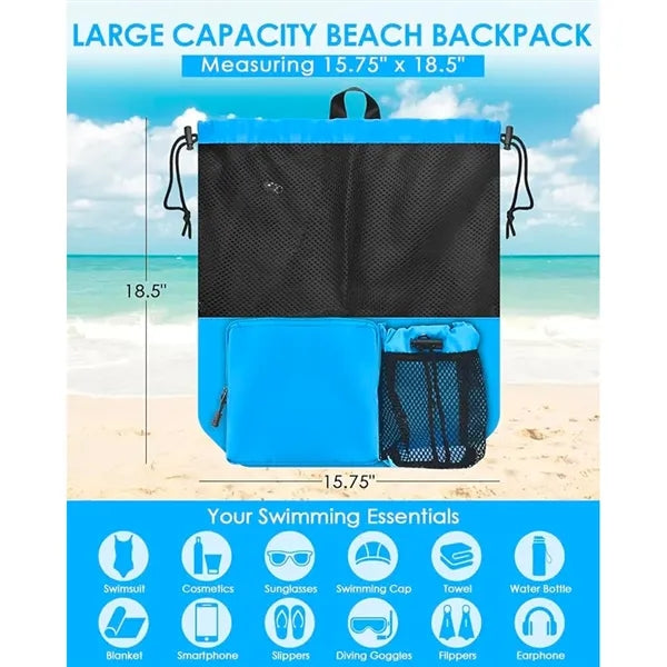 Beach Mesh Drawstring Bag Swim Backpack with Wet Pocket