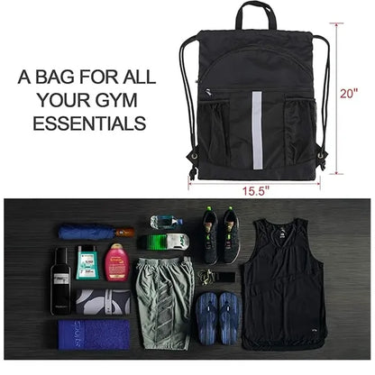 Drawstring Backpack Bag with Shoe Compartment