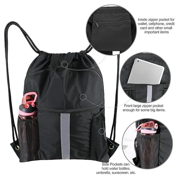 Drawstring Backpack Bag with Shoe Compartment