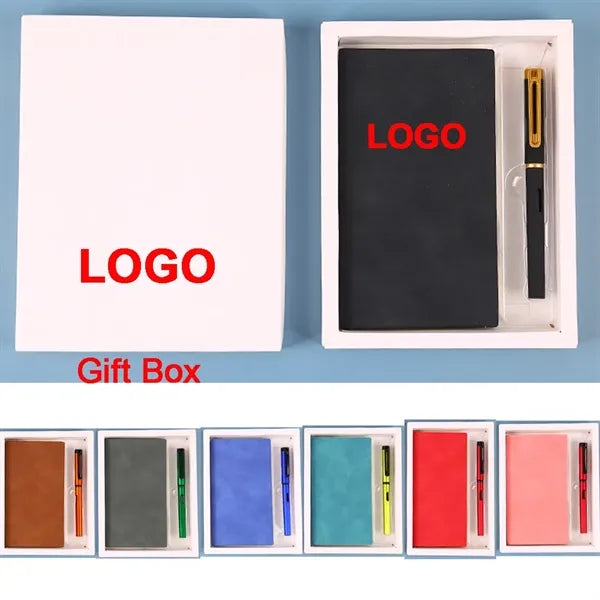 A6 Custom Portable Leather Notebook Gift Set w/Sign Pen