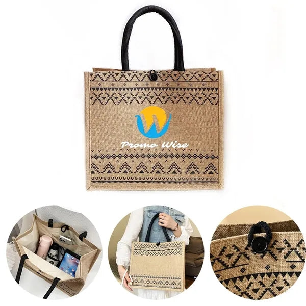 Linen Eco-friendly Natural Geometric Large Capacity Tote Bag