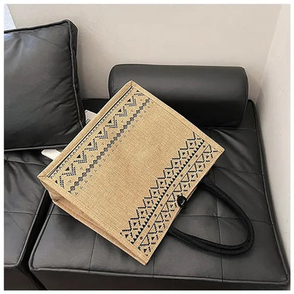 Linen Eco-friendly Natural Geometric Large Capacity Tote Bag