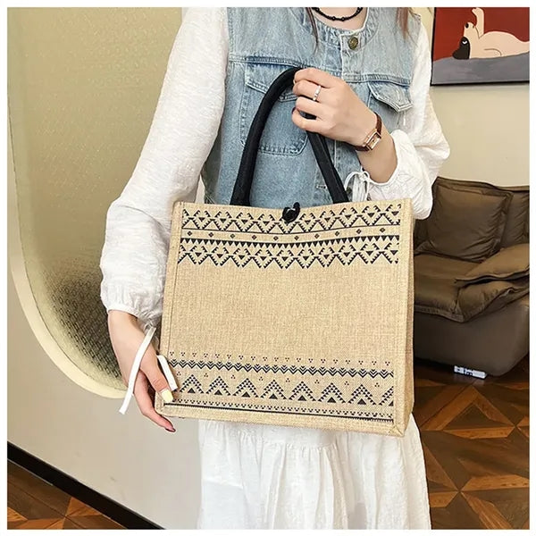 Linen Eco-friendly Natural Geometric Large Capacity Tote Bag