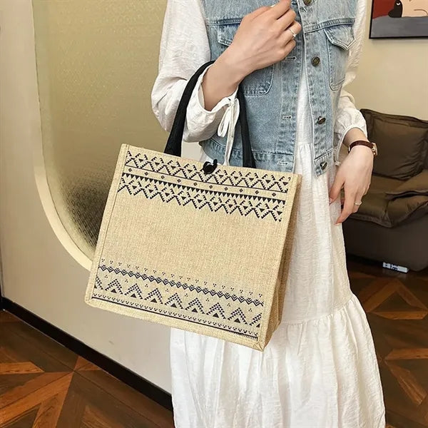 Linen Eco-friendly Natural Geometric Large Capacity Tote Bag