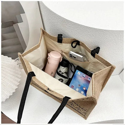 Linen Eco-friendly Natural Geometric Large Capacity Tote Bag