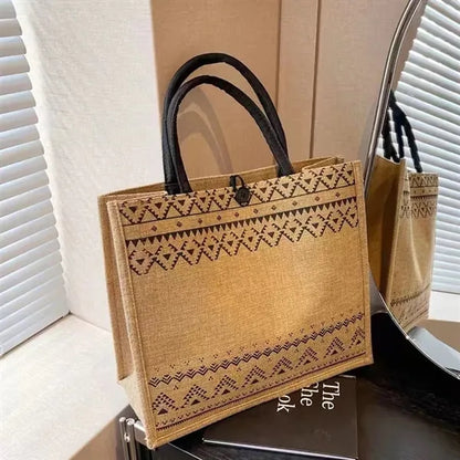 Linen Eco-friendly Natural Geometric Large Capacity Tote Bag