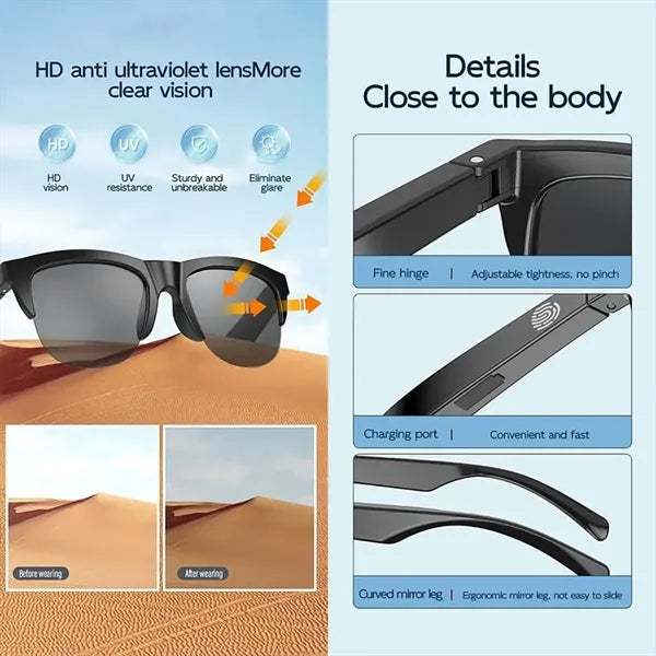 Rechargeable Bluetooth Touch Controls Smart Audio Sunglasses