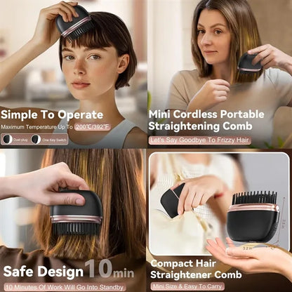 Fast Heating Mini Hair Straightener Comb with 3-Temp Setting