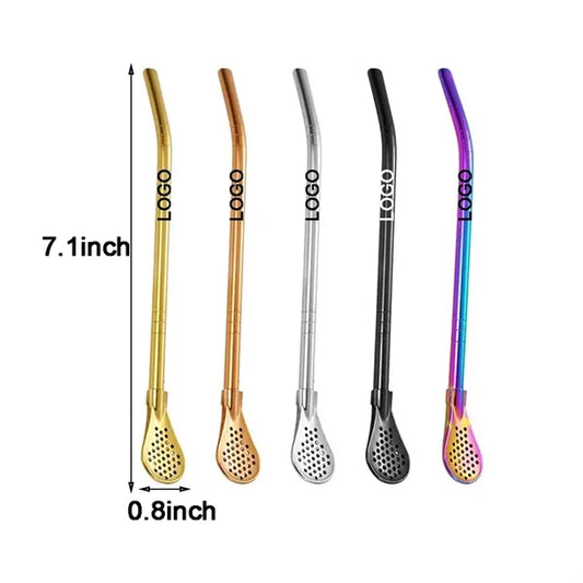 Custom Removable 2 in 1 Stainless Steel Filter Straw Spoon