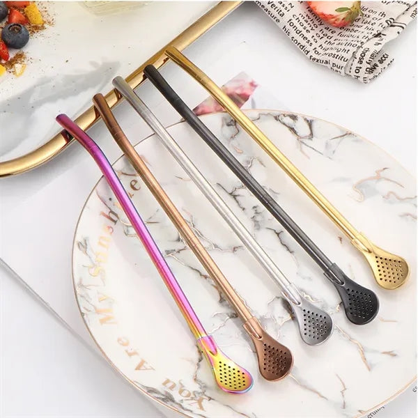 Custom Removable 2 in 1 Stainless Steel Filter Straw Spoon