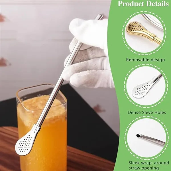 Custom Removable 2 in 1 Stainless Steel Filter Straw Spoon