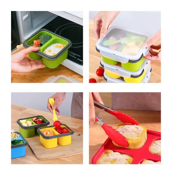Collapsible Silicone Lunch Boxes with Fork