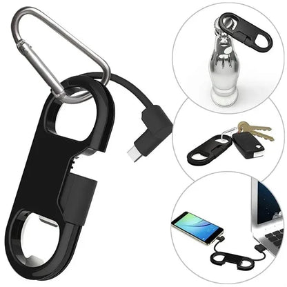 3-in-1 Bottle Opener Keychain with Cellphone Charging Cable