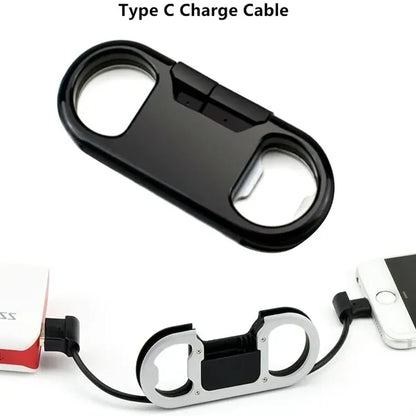 3-in-1 Bottle Opener Keychain with Cellphone Charging Cable