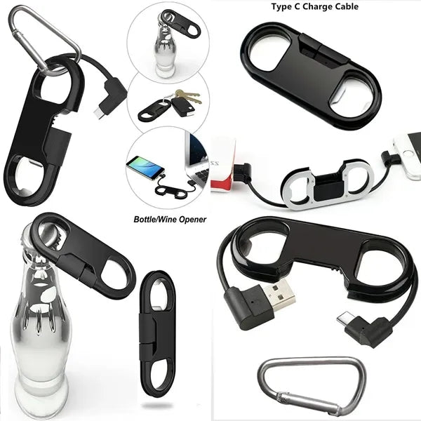 3-in-1 Bottle Opener Keychain with Cellphone Charging Cable