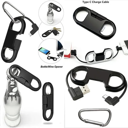3-in-1 Bottle Opener Keychain with Cellphone Charging Cable