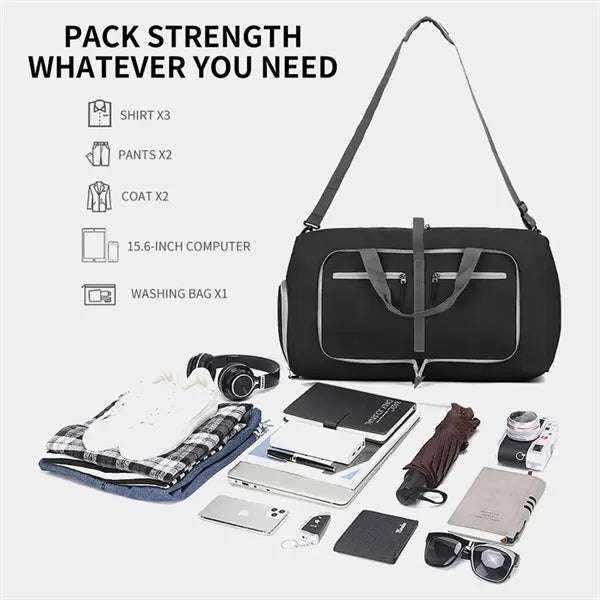 Foldable Travel Duffle Bag with Shoes Compartment