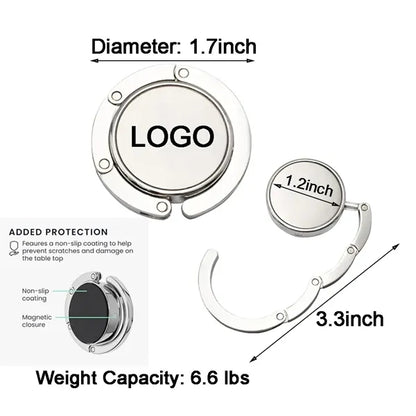 Custom Portable Zinc Alloy Bag Hook Holder 2''x2'' MOQ100PCS