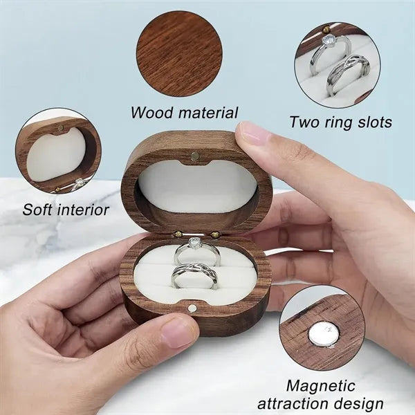 Wooden Window Magnetic Engraved Oval Ring Jewelry Box