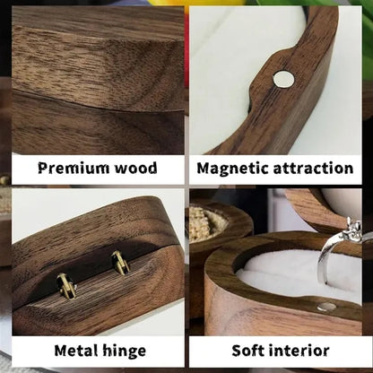 Wooden Window Magnetic Engraved Oval Ring Jewelry Box