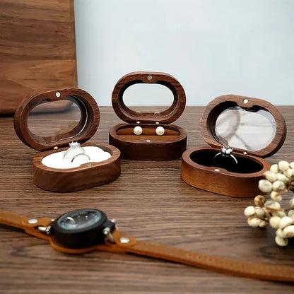 Wooden Window Magnetic Engraved Oval Ring Jewelry Box