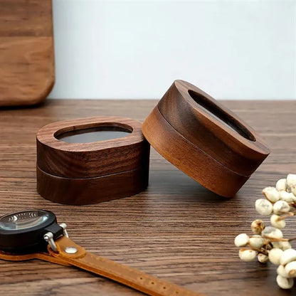 Wooden Window Magnetic Engraved Oval Ring Jewelry Box