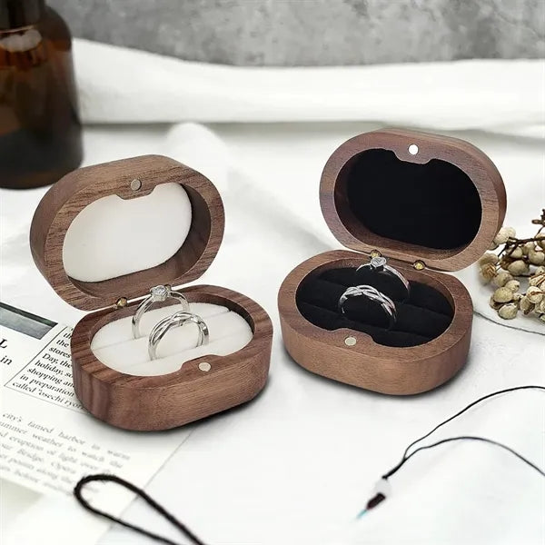 Wooden Window Magnetic Engraved Oval Ring Jewelry Box