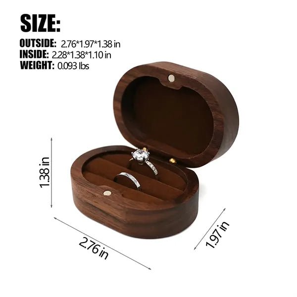 Wooden Window Magnetic Engraved Oval Ring Jewelry Box