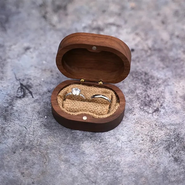 Oval Forest Rustic Carve Engagement Wedding Ring Box Holder