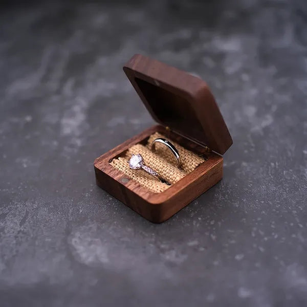 Oval Forest Rustic Carve Engagement Wedding Ring Box Holder