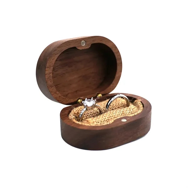 Oval Forest Rustic Carve Engagement Wedding Ring Box Holder