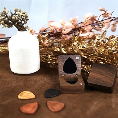 Magnetic Sturdy Wood Guitar Picks With Storage Case Walnut