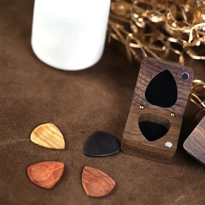 Magnetic Sturdy Wood Guitar Picks With Storage Case Walnut
