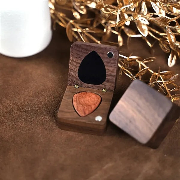 Magnetic Sturdy Wood Guitar Picks With Storage Case Walnut