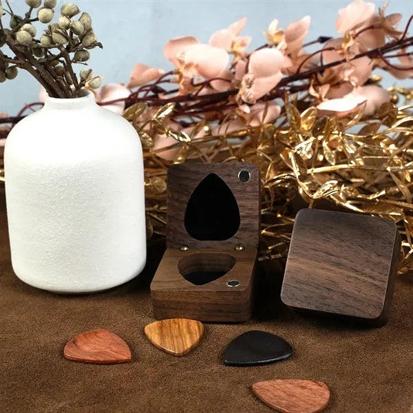 Magnetic Sturdy Wood Guitar Picks With Storage Case Walnut
