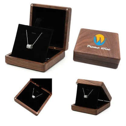 Wooden Square Necklace Pendant with Magnetic Jewelry Box
