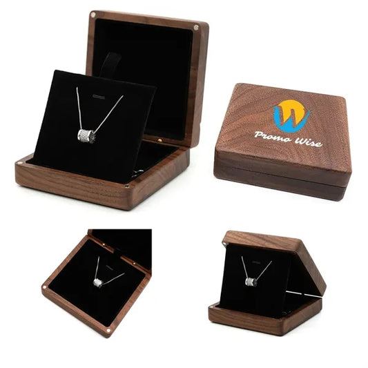 Wooden Square Necklace Pendant with Magnetic Jewelry Box