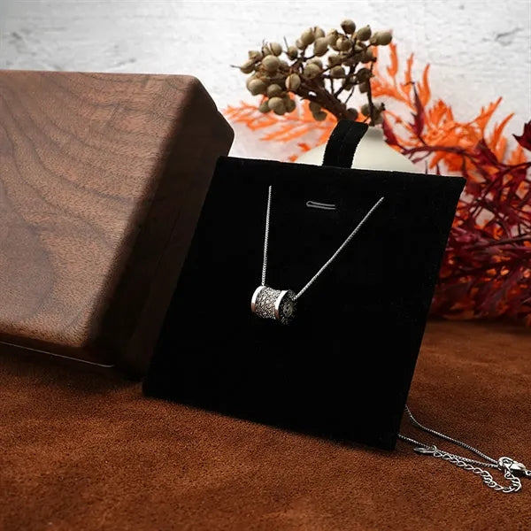 Wooden Square Necklace Pendant with Magnetic Jewelry Box