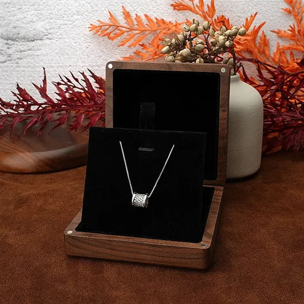 Wooden Square Necklace Pendant with Magnetic Jewelry Box