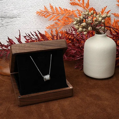 Wooden Square Necklace Pendant with Magnetic Jewelry Box