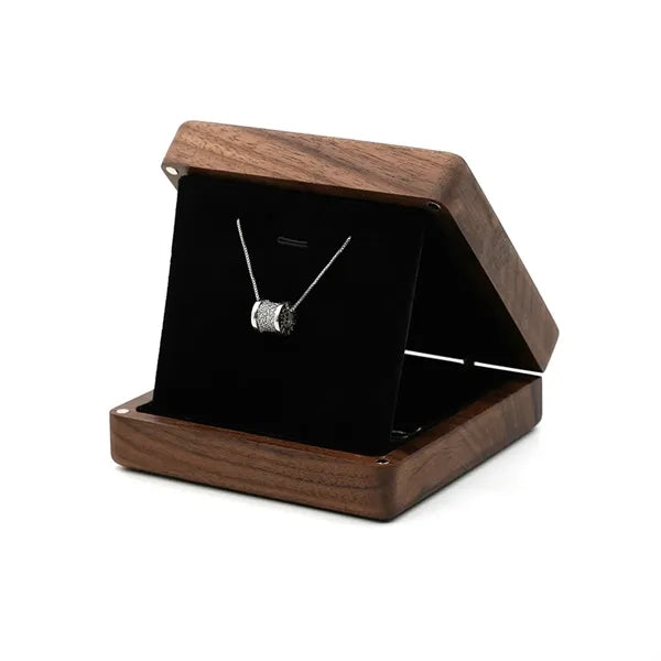 Wooden Square Necklace Pendant with Magnetic Jewelry Box