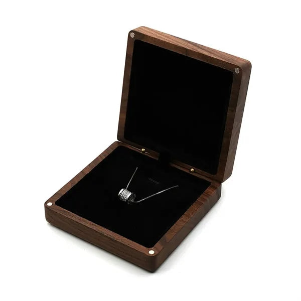 Wooden Square Necklace Pendant with Magnetic Jewelry Box