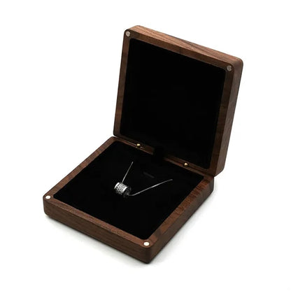 Wooden Square Necklace Pendant with Magnetic Jewelry Box