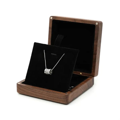 Wooden Square Necklace Pendant with Magnetic Jewelry Box