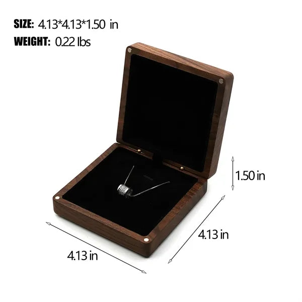 Wooden Square Necklace Pendant with Magnetic Jewelry Box