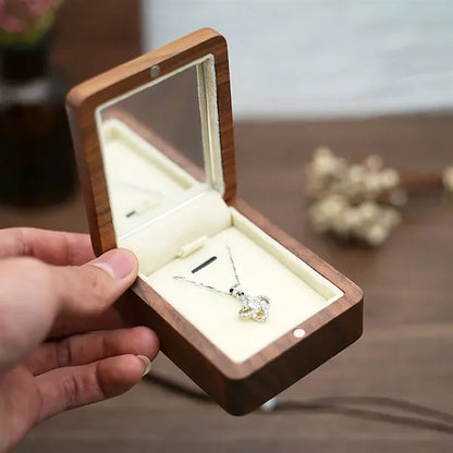 Wooden Square Mirror Magnetic Portable Necklace Jewelry Box