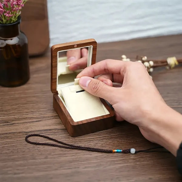 Wooden Square Mirror Magnetic Portable Necklace Jewelry Box