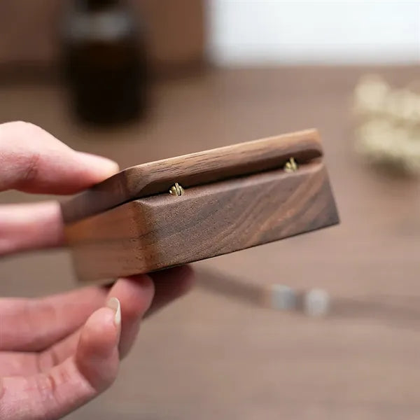 Wooden Square Mirror Magnetic Portable Necklace Jewelry Box