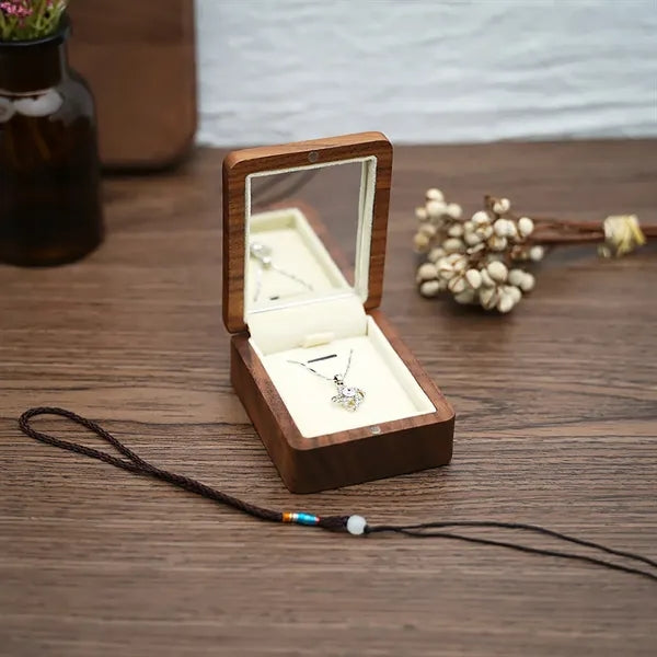 Wooden Square Mirror Magnetic Portable Necklace Jewelry Box
